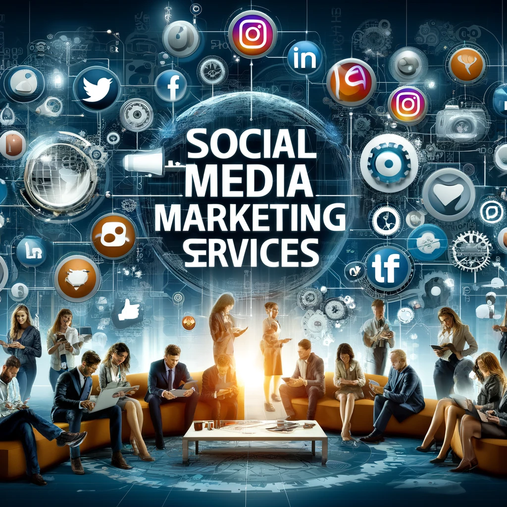 "Diverse people engaging with social media platforms on their devices with the headline 'Social Media Marketing Services by Digital Marketing Burst