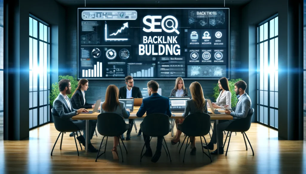 Professional digital marketing team working on backlink building strategies