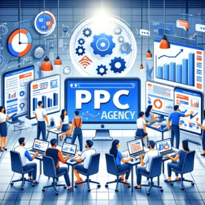 Professional team working on PPC campaign in office