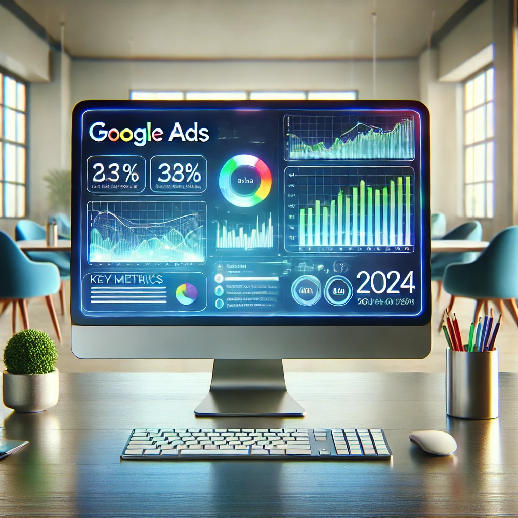 Google Ads 2024 dashboard in modern digital workspace