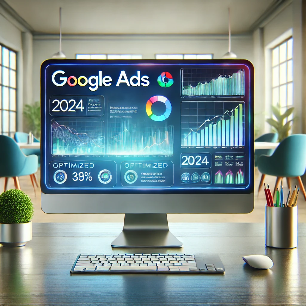 Google Ads 2024 dashboard in modern digital workspace