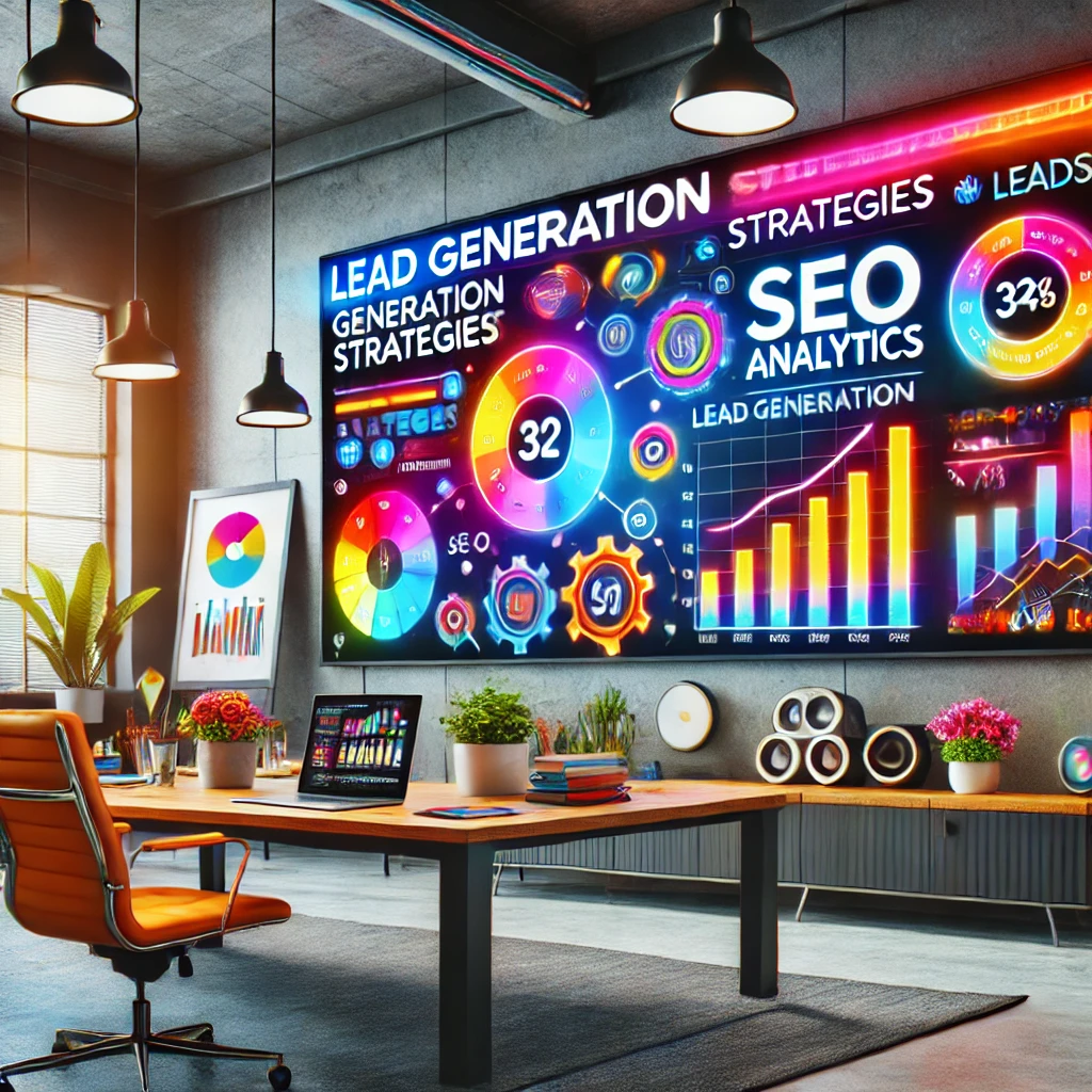 Professional workspace showcasing digital marketing and lead generation strategies