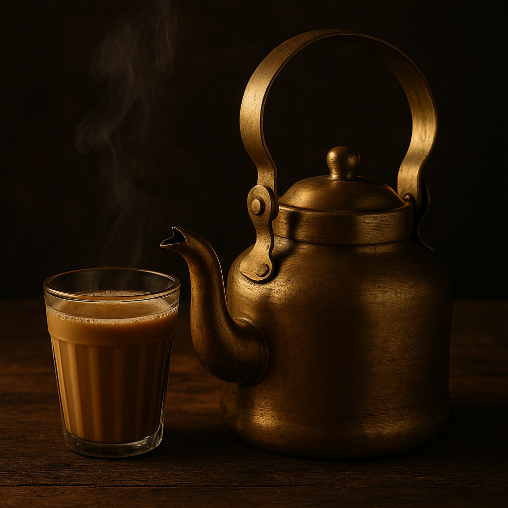 chai and brass kettle image, Dolly Chaiwala viral video chai setup, traditional Indian tea marketing, chaiwala style