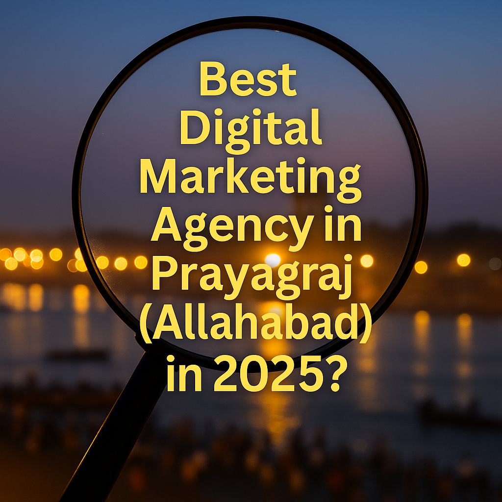 Digital Marketing Burst — best digital marketing Prayagraj agency thumbnail with Sangam River background and glowing lights