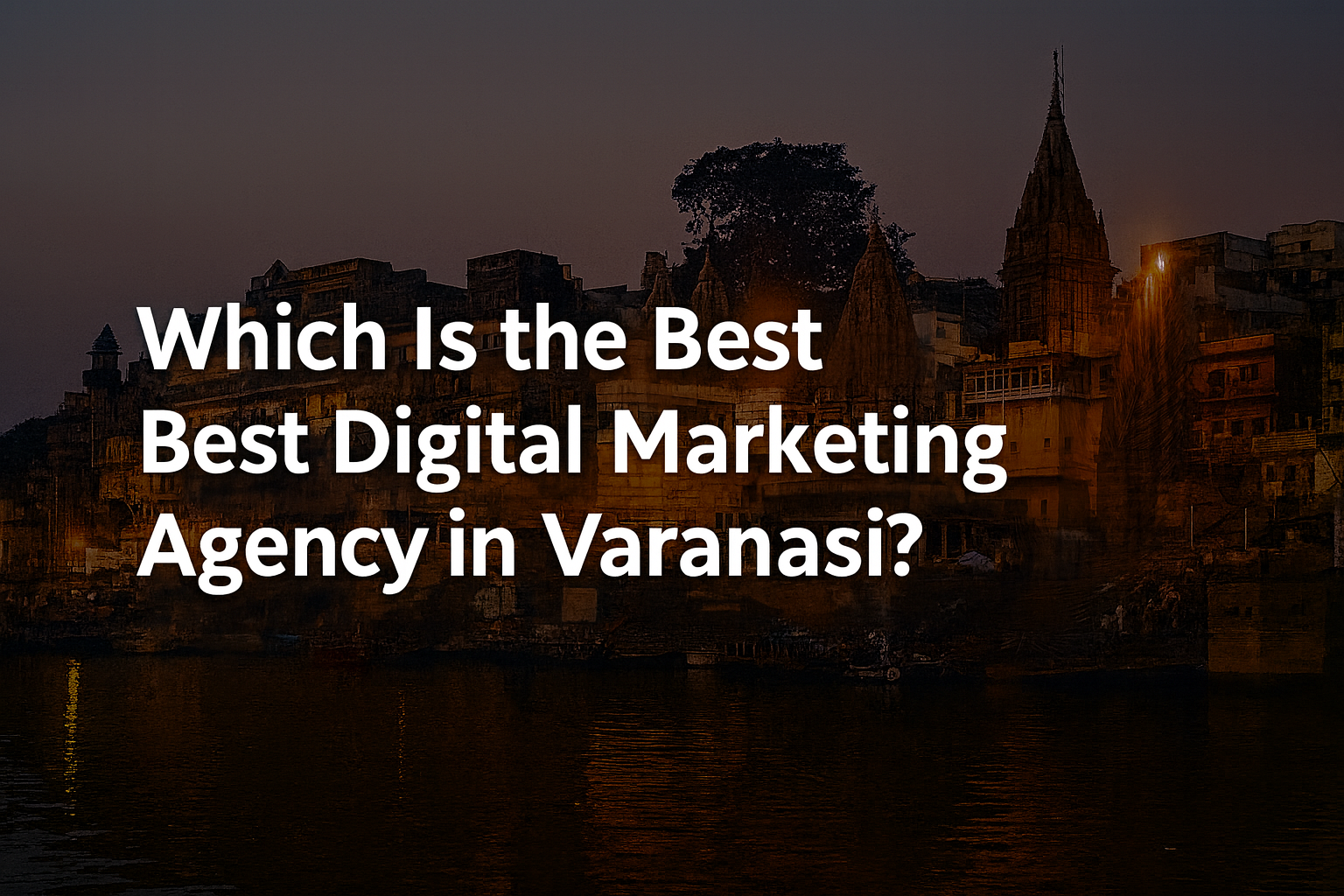 Varanasi ghats sunrise with digital marketing icons – best digital marketing agency in Varanasi