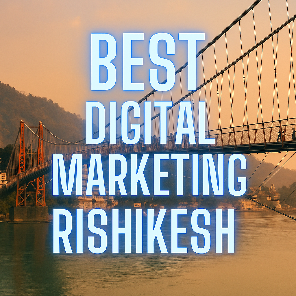 best digital marketing Rishikesh thumbnail with Laxman Jhoola background 2025