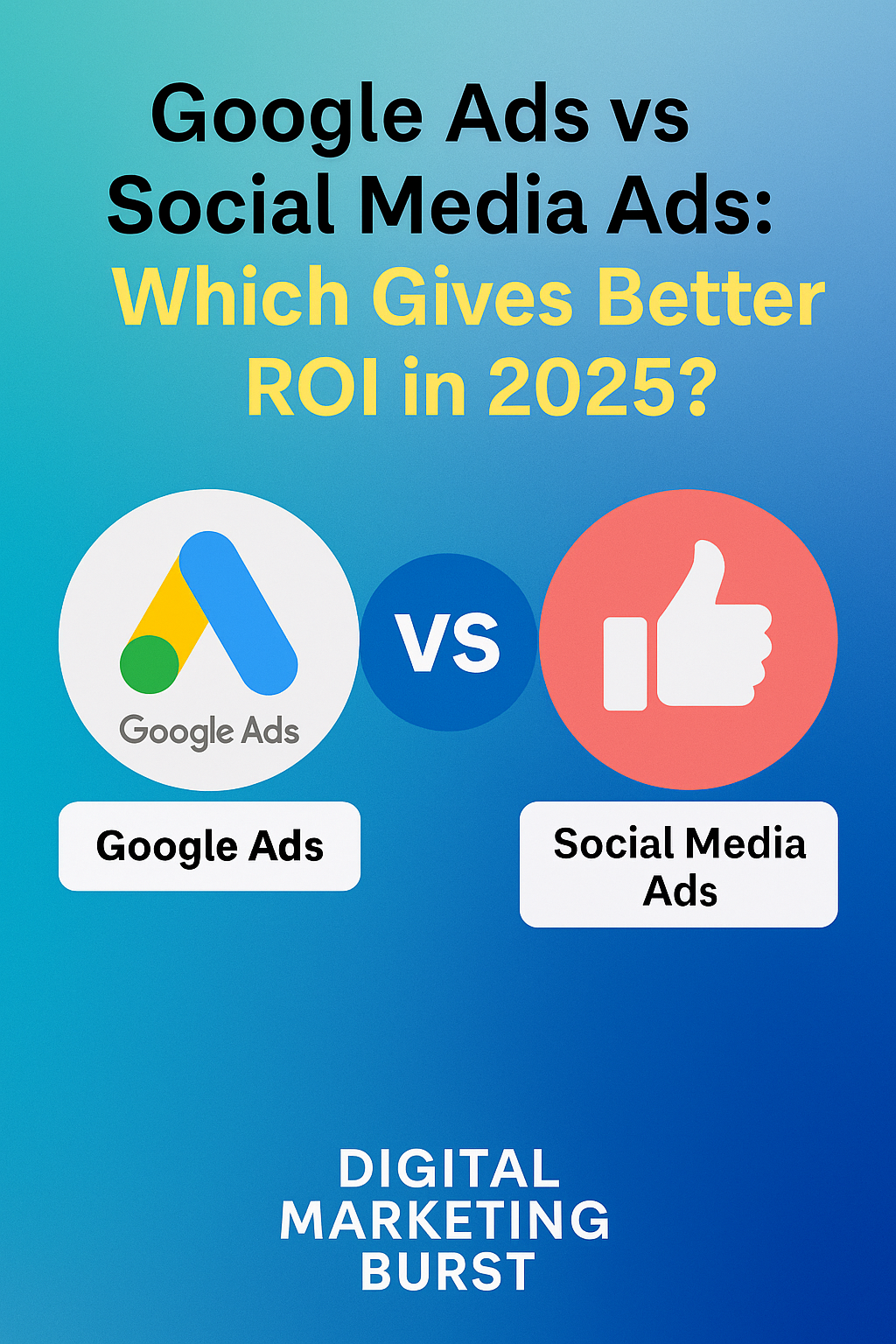 Google Ads vs Facebook ROI Comparison 2025 – Digital Marketing Burst Google Ads vs Facebook ROI graphic showing online advertising comparison 2025