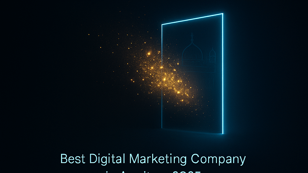 Best digital marketing company Amritsar suspense thumbnail showing Amritsar digital marketing company glow effect and top digital marketing agency Amritsar doorway concept