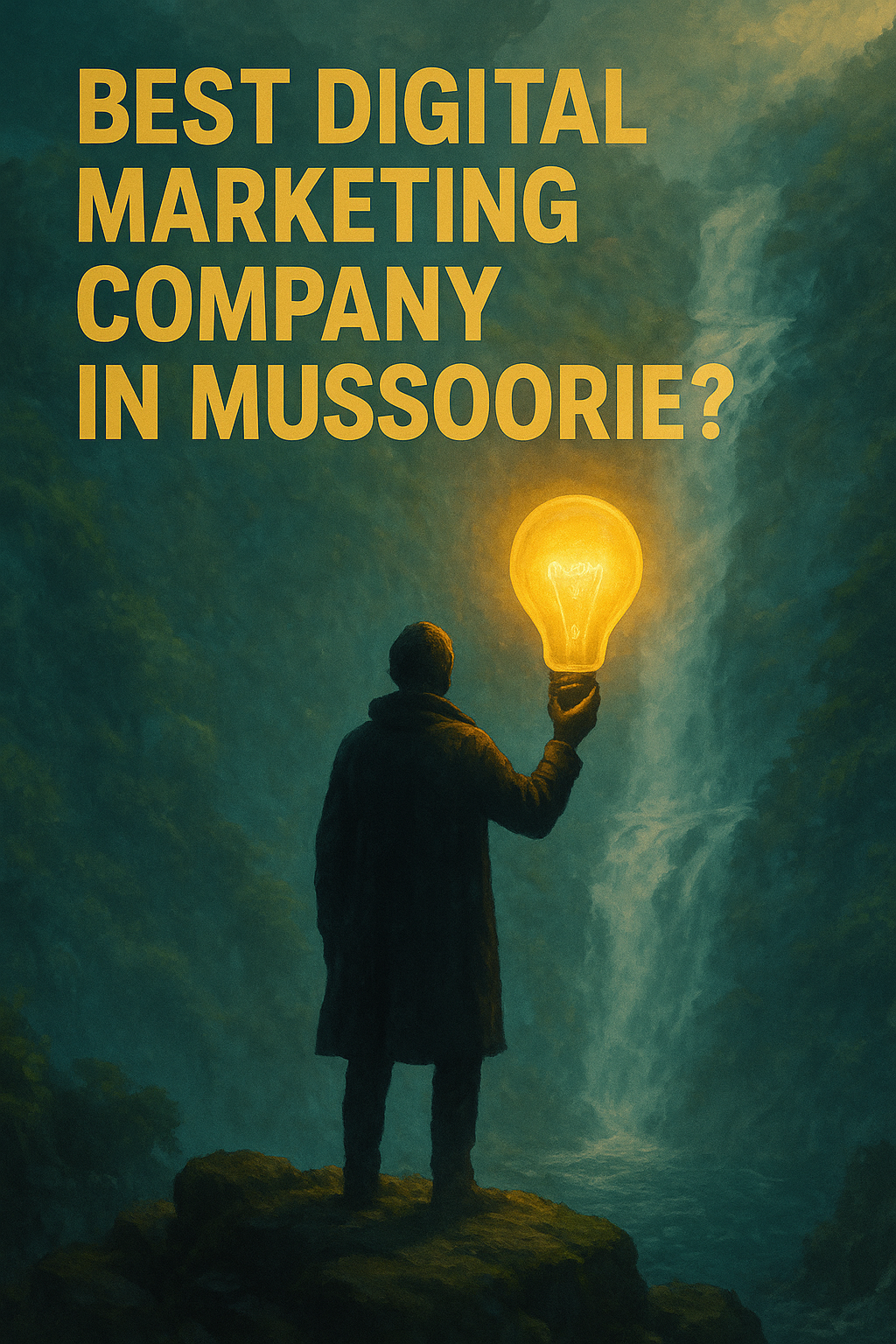 Mussoorie digital marketing company creative thumbnail with waterfall and glowing light concept