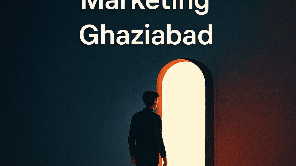 best digital marketing Ghaziabad suspense thumbnail showing futuristic success doorway and creative digital marketing burst theme