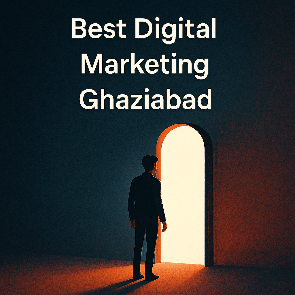 best digital marketing Ghaziabad suspense thumbnail showing futuristic success doorway and creative digital marketing burst theme