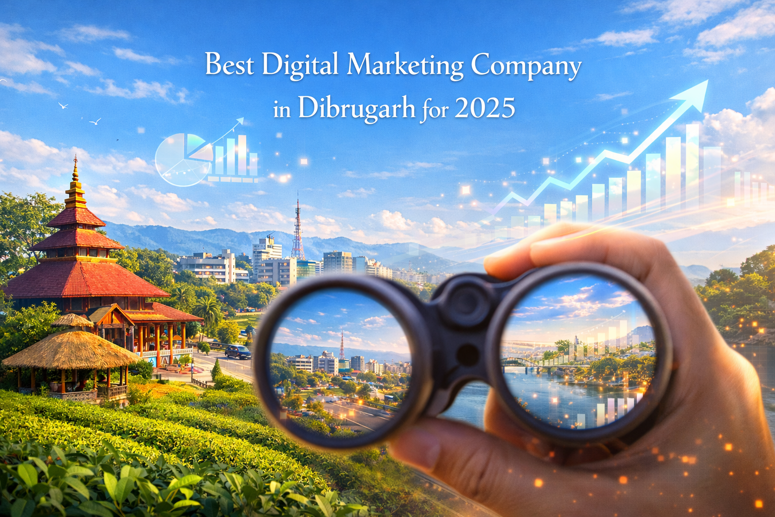 Best digital marketing company in Dibrugarh showing bright city culture, business growth, and digital advertising solutions
