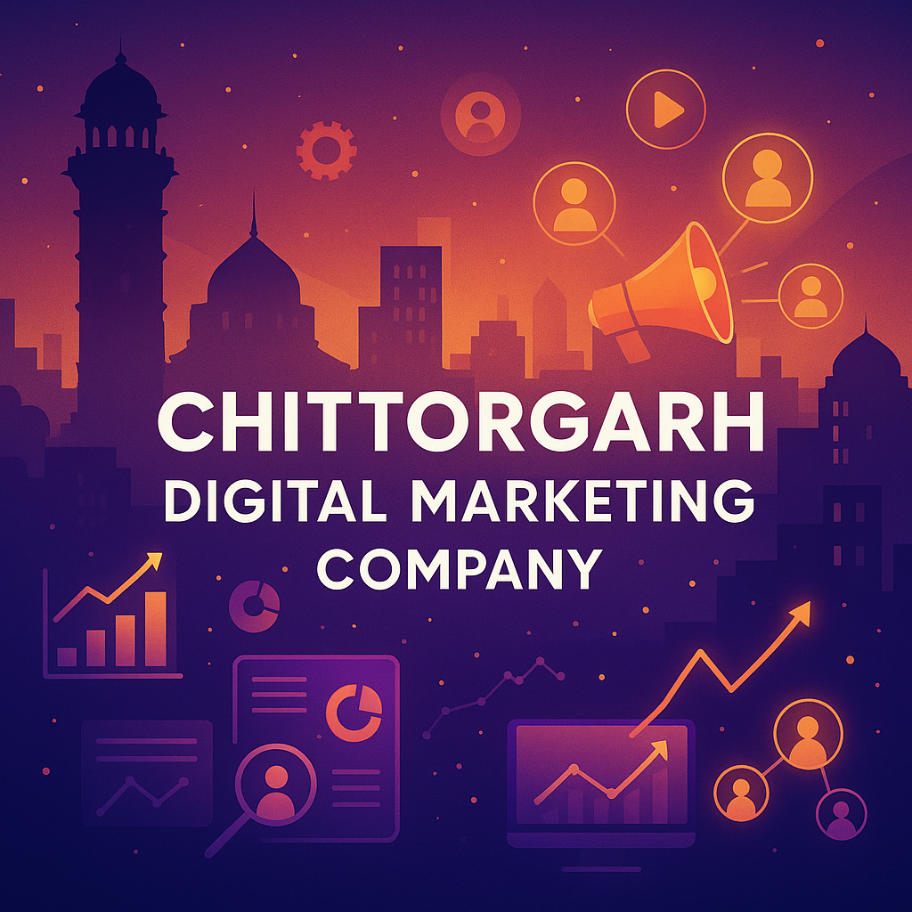 Chittorgarh Digital Marketing Company Creative Illustration Chittorgarh digital marketing company creative skyline concept showing modern marketing growth 2025