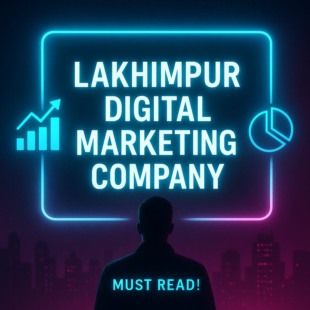 Lakhimpur digital marketing company futuristic mysterious thumbnail with neon suspense and glowing analytics icons