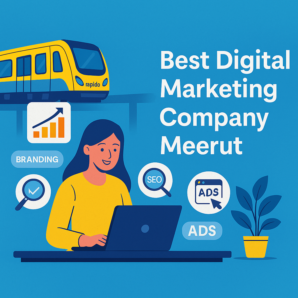 Meerut digital marketing company visual showing best digital marketing Meerut services by a top marketing agency Meerut with metro background