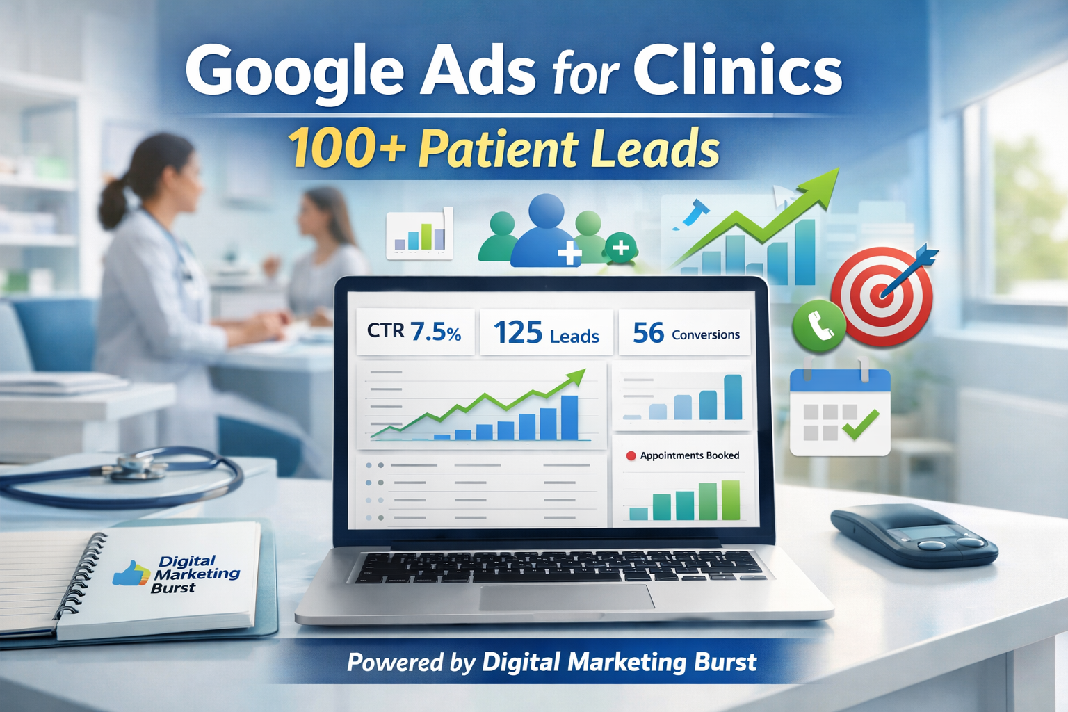 Google ads for clinics strategy showing patient leads and healthcare marketing growth