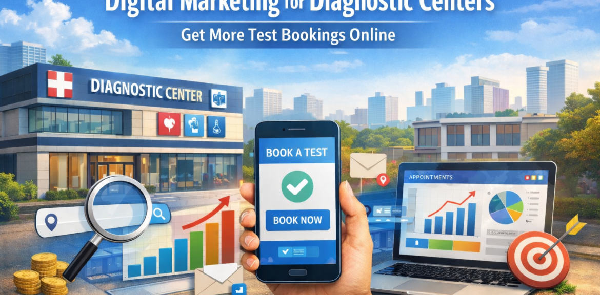 Digital marketing for diagnostic centers showing online test booking and patient growth