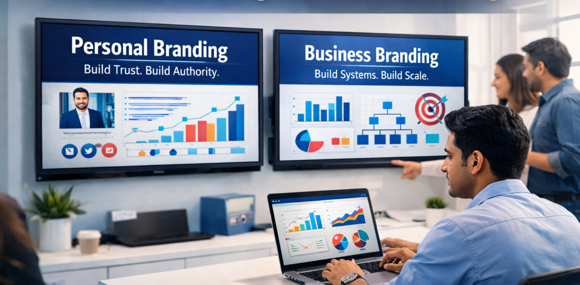 Personal branding in digital marketing and business branding digital marketing strategy comparison showing brand growth strategies and online positioning techniques by Digital Marketing Burst