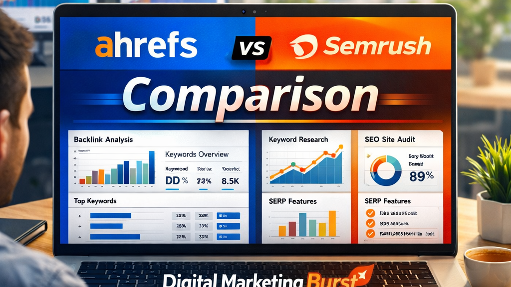 Ahrefs vs Semrush comparison guide best SEO tools for marketing Ahrefs vs Semrush detailed comparison Semrush vs Ahrefs SEO review Ahrefs vs Semrush features comparison Digital Marketing Burst