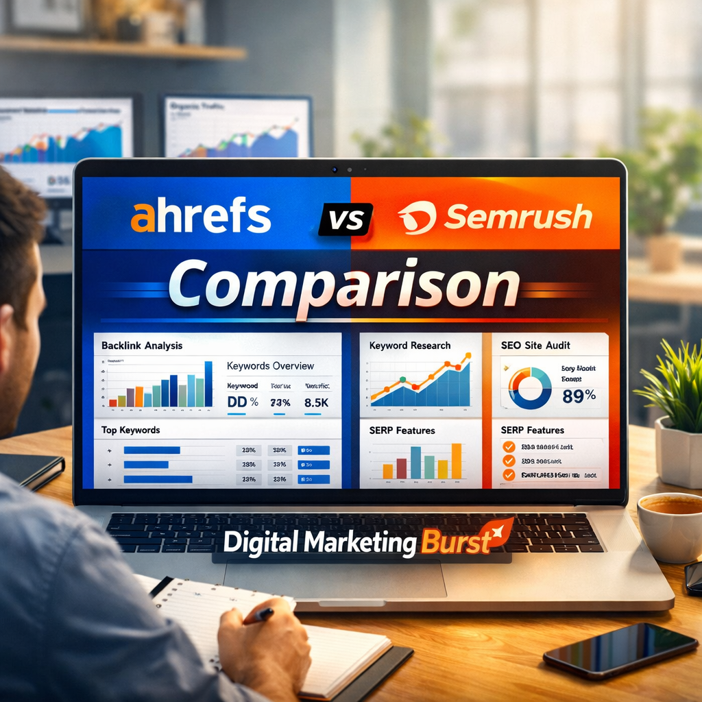 Ahrefs vs Semrush comparison guide best SEO tools for marketing Ahrefs vs Semrush detailed comparison Semrush vs Ahrefs SEO review Ahrefs vs Semrush features comparison Digital Marketing Burst
