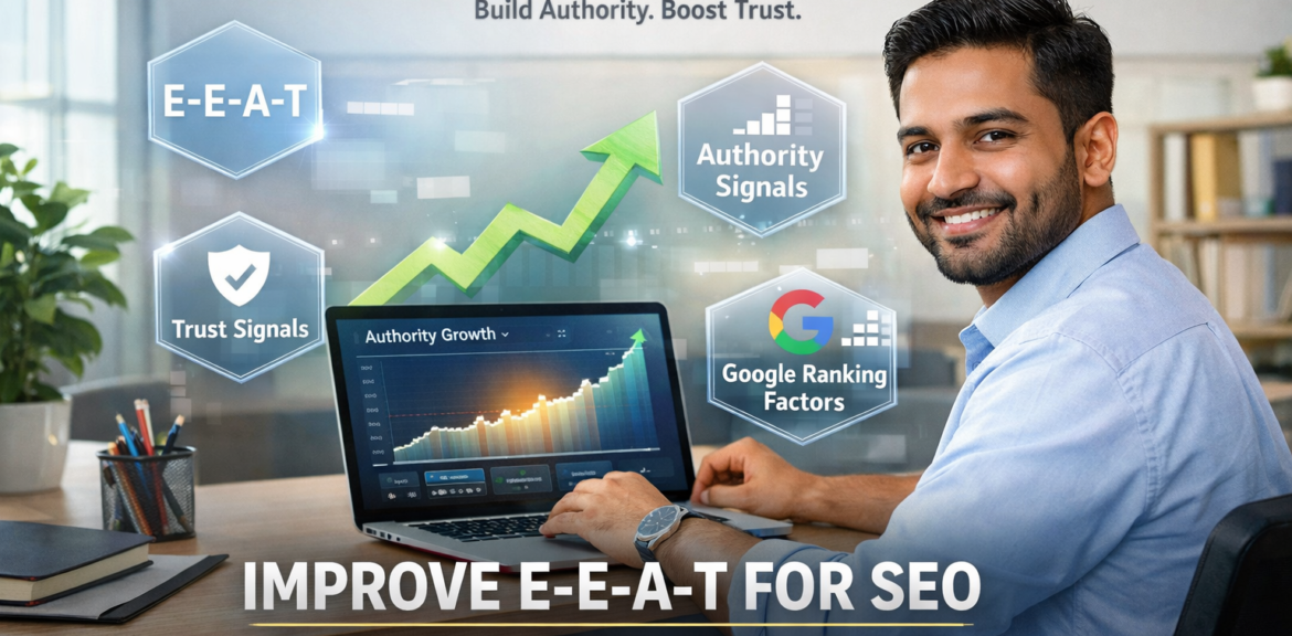 Improve E-E-A-T for SEO using Google E-E-A-T ranking factors to build website authority signals and increase website trust signals with experience expertise authority trust