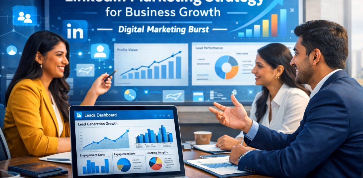 LinkedIn marketing strategy guide for businesses showing LinkedIn lead generation strategy and LinkedIn branding for business growth