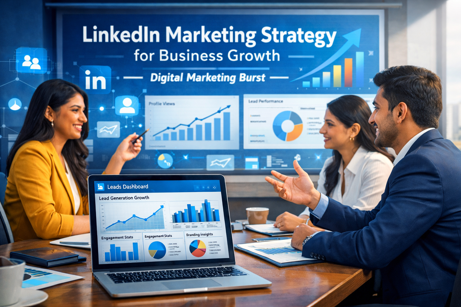 LinkedIn marketing strategy guide for businesses showing LinkedIn lead generation strategy and LinkedIn branding for business growth