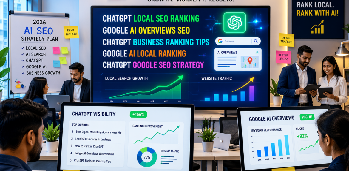 ChatGPT local SEO ranking and Google AI Overviews SEO showing ChatGPT business ranking tips, Google AI local ranking and ChatGPT Google SEO strategy by Digital Marketing Burst