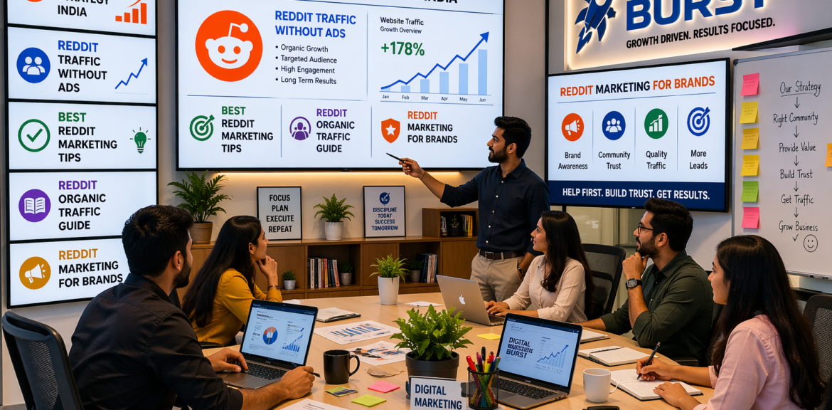 Reddit marketing strategy India, Reddit traffic without ads, best Reddit marketing tips, Reddit organic traffic guide, Reddit marketing for brands by Digital Marketing Burst