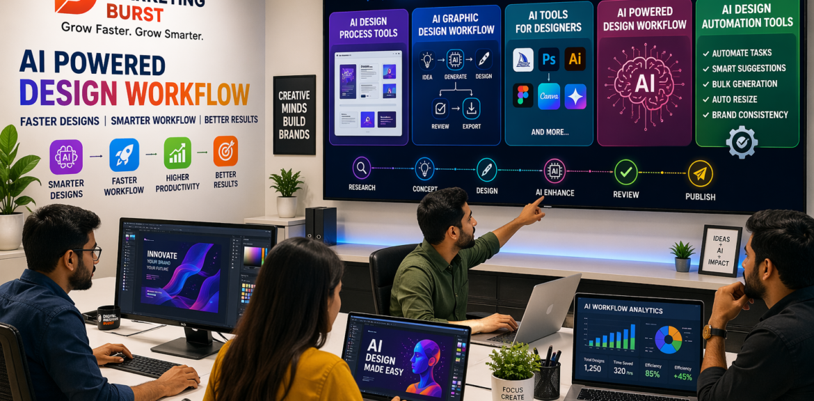 AI design process tools, AI graphic design workflow, AI tools for designers, AI powered design workflow, AI design automation tools by Digital Marketing Burst