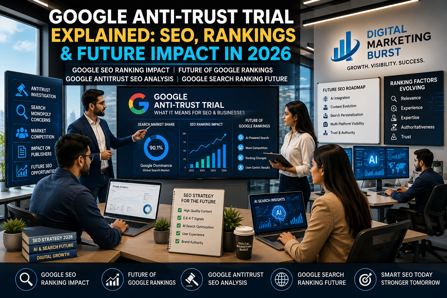 Google Anti Trust Trial Google SEO Ranking Impact Future Of Google Rankings Google Search Ranking Future by Digital Marketing Burst