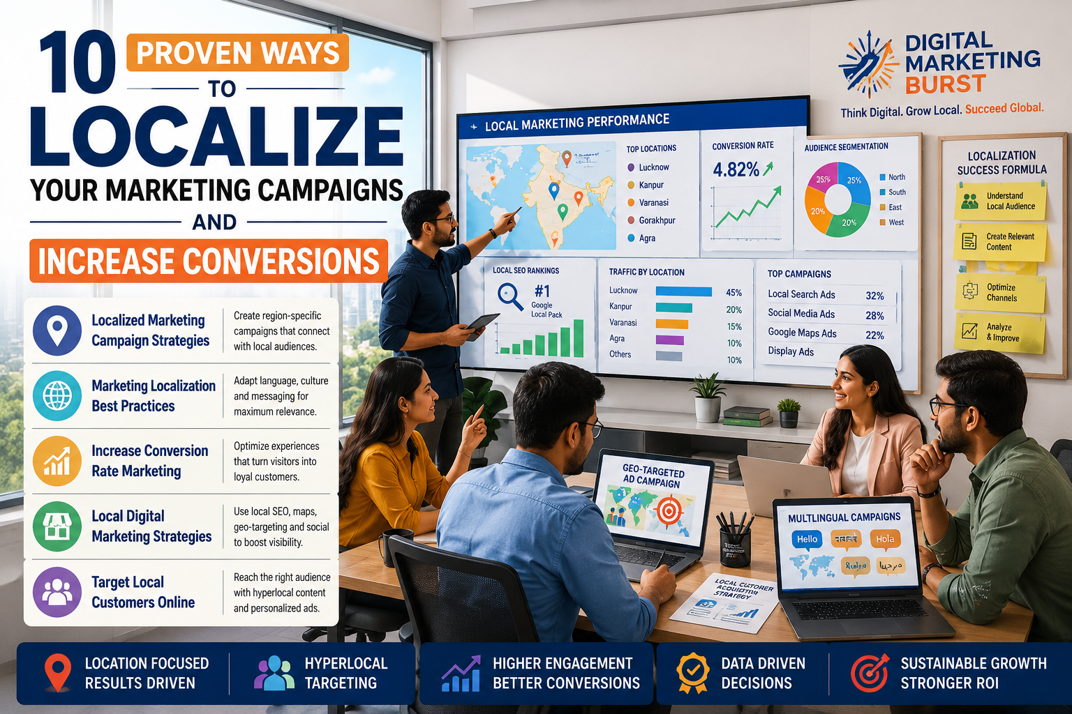 10 Proven Ways to Localize Your Marketing Campaigns and Increase Conversions | Digital Marketing Burst Localized Marketing Campaign Strategies, Marketing Localization Best Practices, Increase Conversion Rate Marketing, Local Digital Marketing Strategies, Target Local Customers Online with Digital Marketing Burst