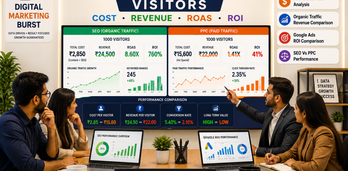 SEO Traffic ROI Comparison, PPC Traffic Cost Analysis, Organic Traffic Revenue Comparison, Google Ads ROI Comparison, SEO Vs PPC Performance