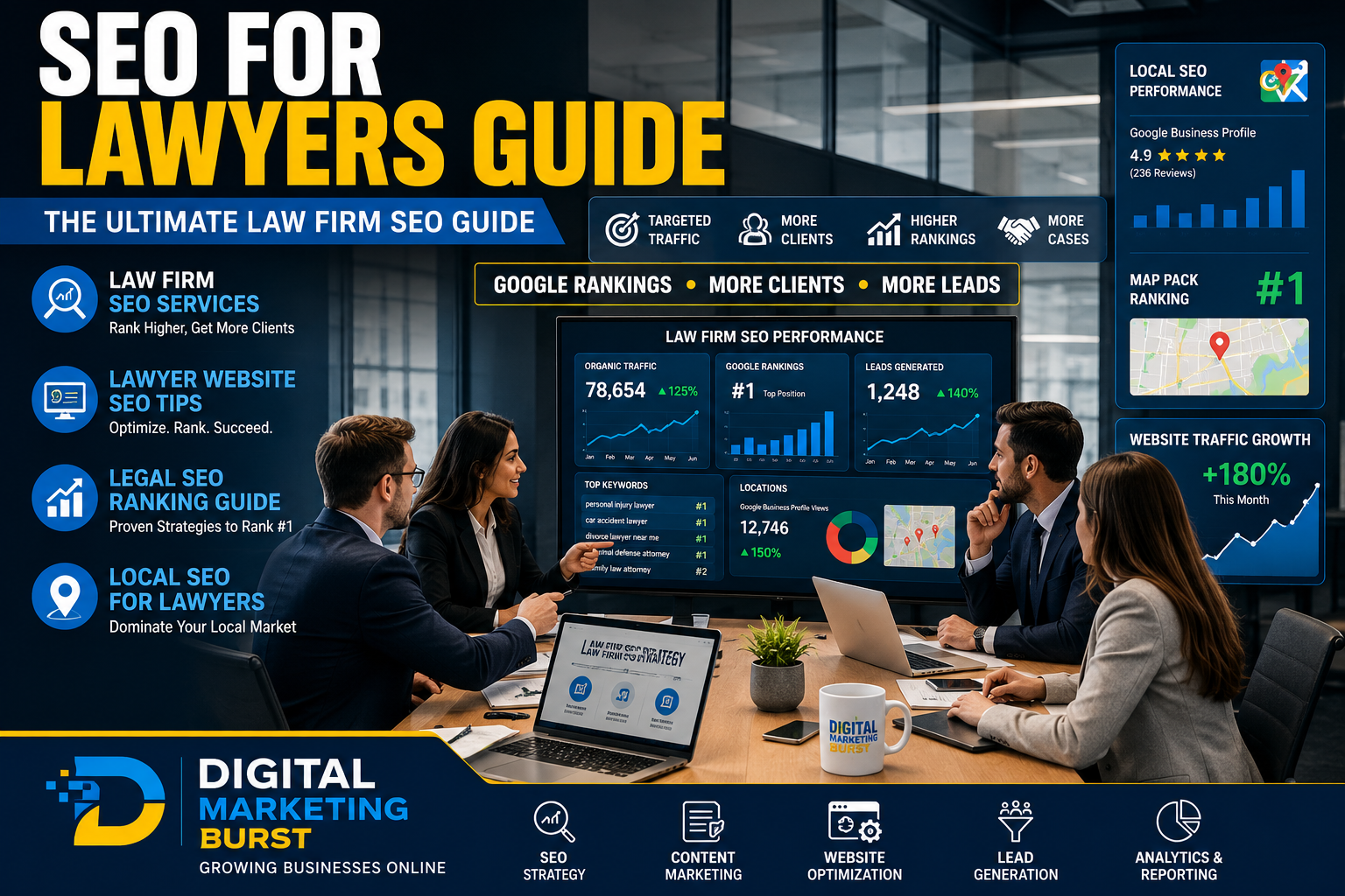 SEO For Lawyers Guide & Law Firm SEO Services | Digital Marketing Burst SEO For Lawyers Guide, Law Firm SEO Services, Lawyer Website SEO Tips, Legal SEO Ranking Guide, Local SEO For Lawyers