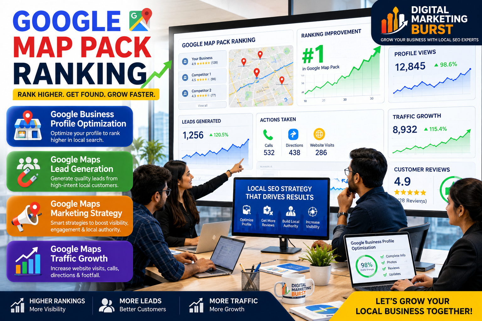 Google Map Pack Ranking & Local SEO Growth Guide | Digital Marketing Burst Google Map Pack Ranking, Google Business Profile Optimization, Google Maps Lead Generation, Google Maps Marketing Strategy, Google Maps Traffic Growth