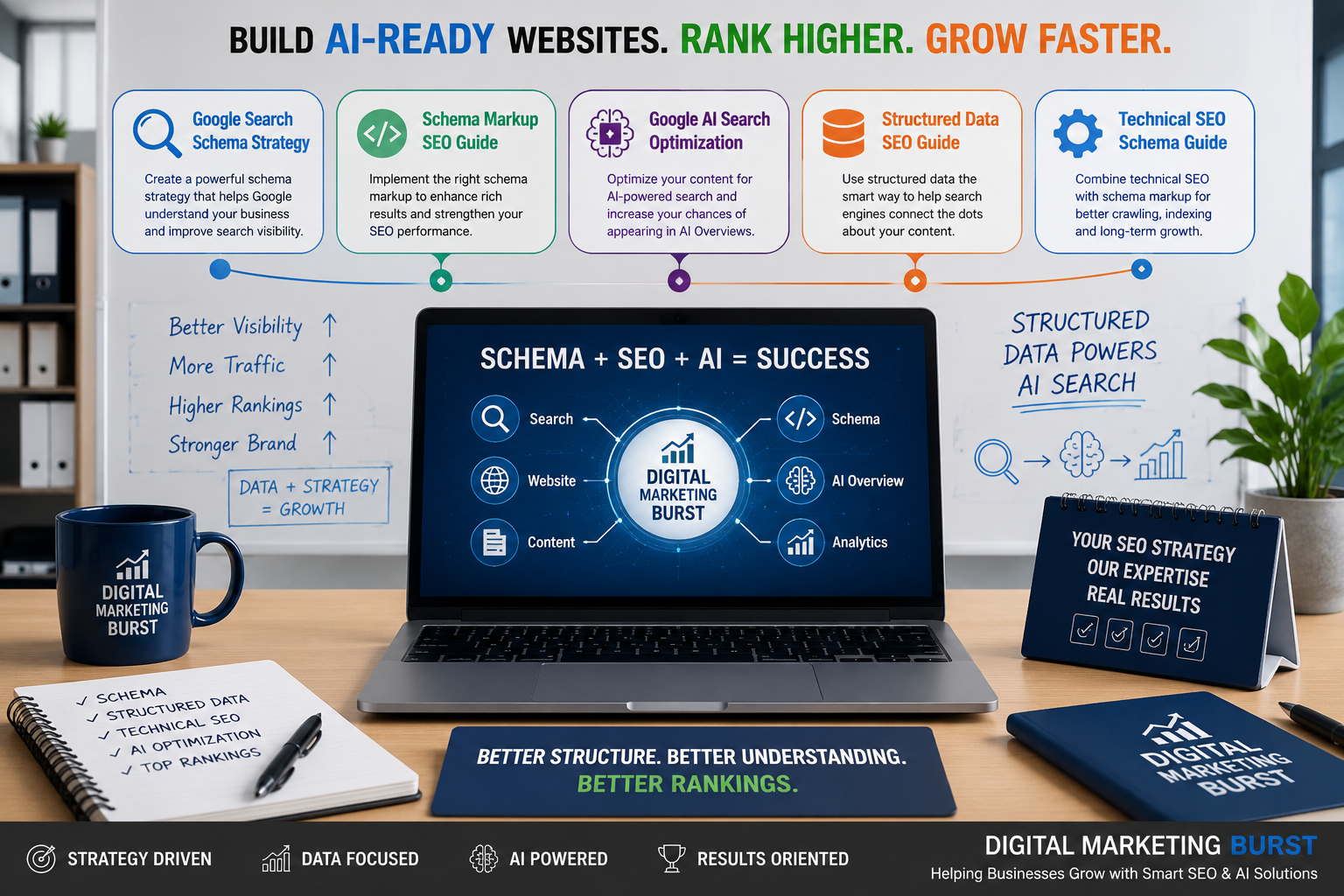 Google Search Schema Strategy | Schema Markup SEO Guide | Google AI Search Optimization | Structured Data SEO Guide | Technical SEO Schema Guide | Digital Marketing Burst Google Search Schema Strategy with Schema Markup SEO Guide, Google AI Search Optimization, Structured Data SEO Guide, Technical SEO Schema Guide by Digital Marketing Burst helping businesses improve AI search visibility using structured data and technical SEO