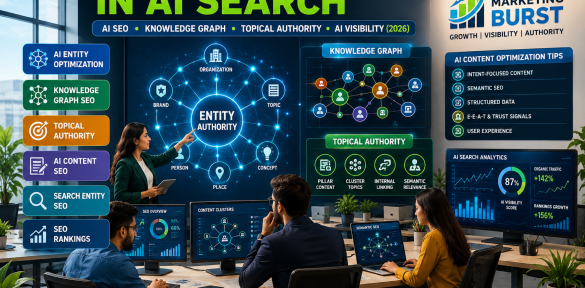 AI Entity Optimization Strategy, Knowledge Graph SEO Guide, Topical Authority SEO Strategy, AI Content Optimization Tips and Search Entity Optimization Guide for AI search by Digital Marketing Burst