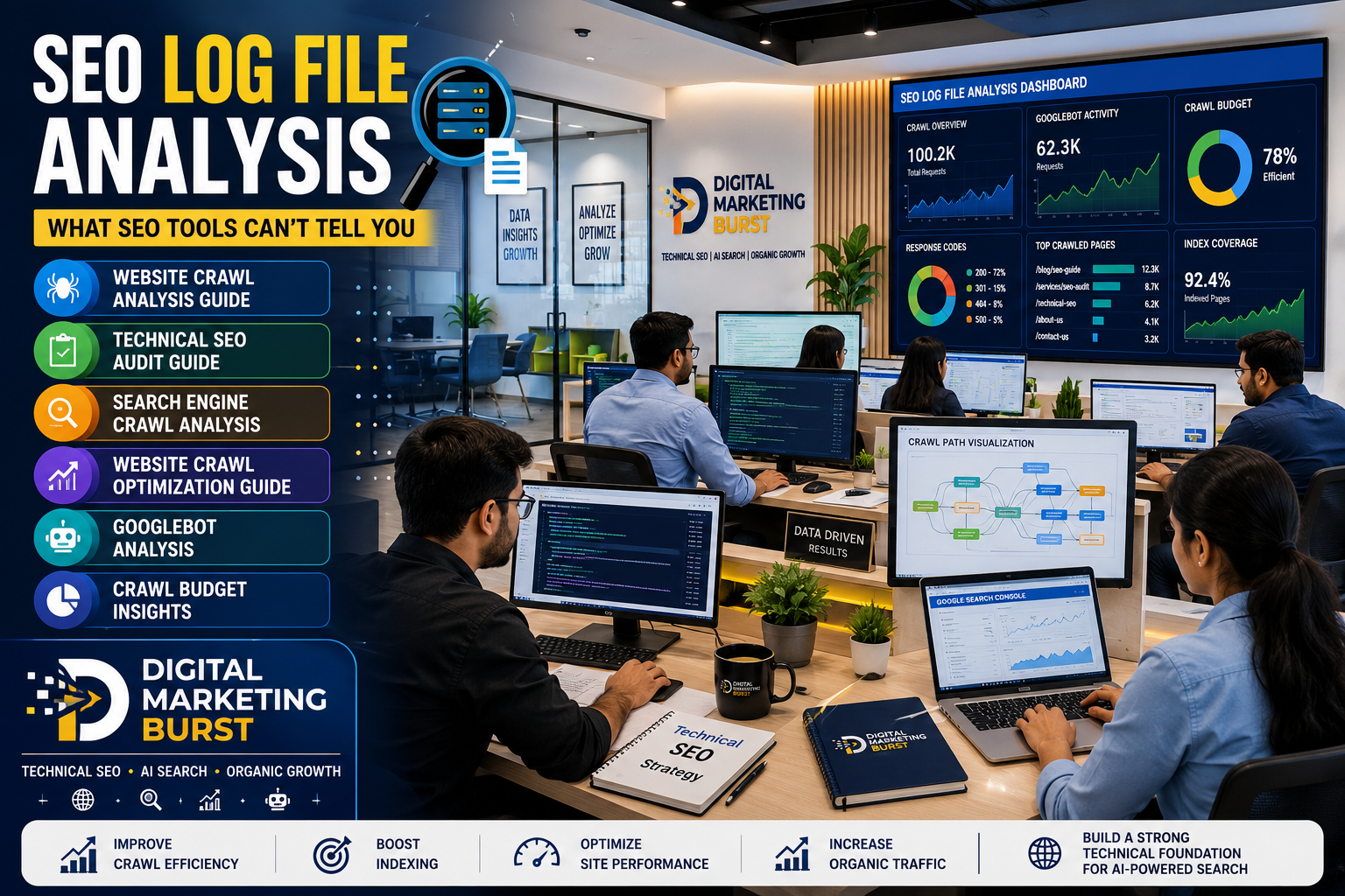 SEO Log File Analysis, Website Crawl Analysis Guide, Technical SEO Audit Guide, Search Engine Crawl Analysis, Website Crawl Optimization Guide by Digital Marketing Burst