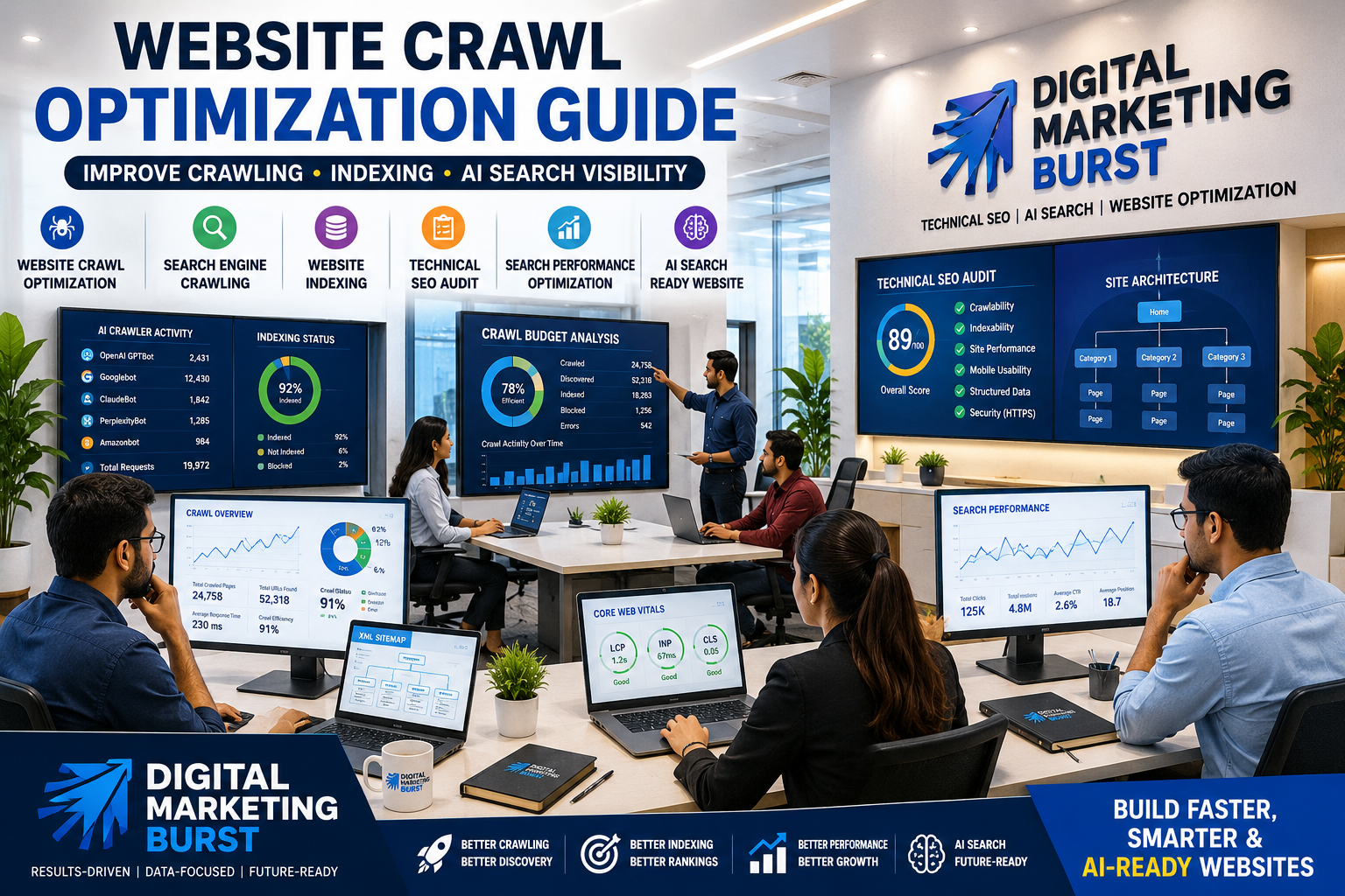 Website Crawl Optimization Guide, search engine crawling, website indexing optimization, technical SEO audit, search performance optimization by Digital Marketing Burst