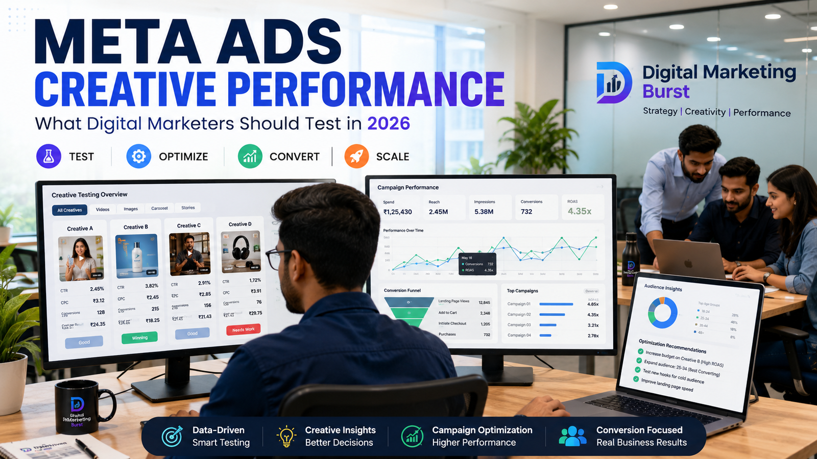 Meta Ads Creative Testing, Meta Ads Performance Marketing, Meta Ads Optimization Strategy, Meta Ads Campaign Optimization and Meta Ads Conversion Optimization