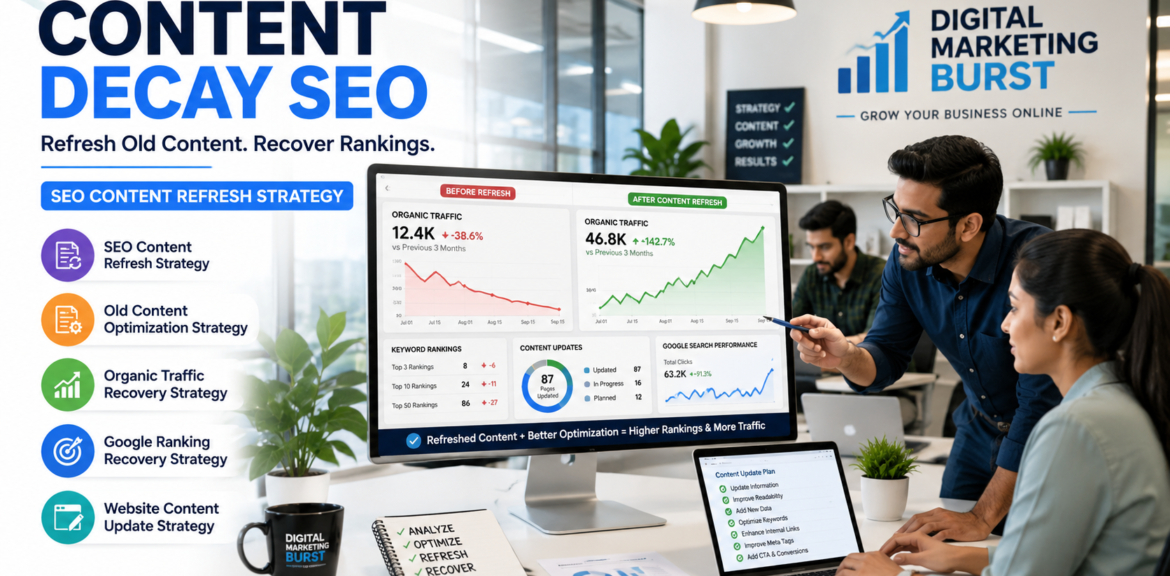 SEO Content Refresh Strategy for Old Content Optimization, Organic Traffic Recovery, Google Ranking Recovery and Website Content Update Strategy