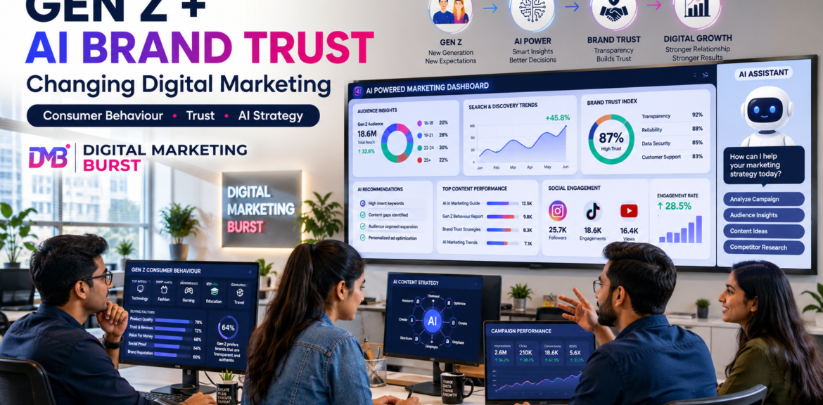 Gen Z Marketing Strategy with AI Digital Marketing Strategy showing Gen Z Consumer Behaviour, Gen Z Brand Trust and AI Driven Marketing Strategy