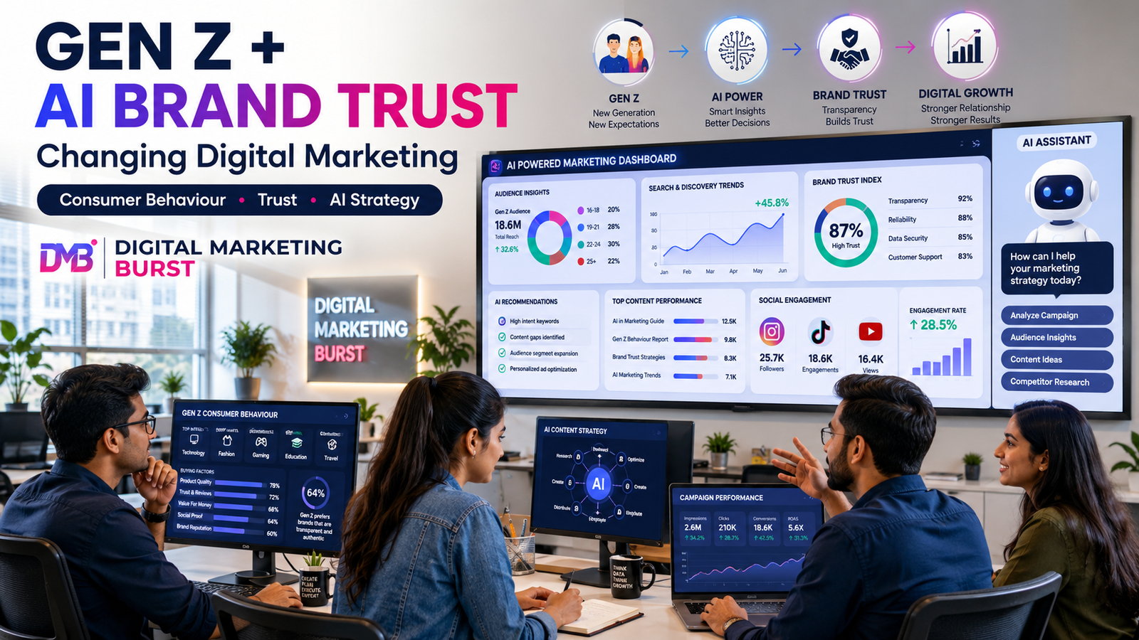 Gen Z Marketing Strategy with AI Digital Marketing Strategy showing Gen Z Consumer Behaviour, Gen Z Brand Trust and AI Driven Marketing Strategy