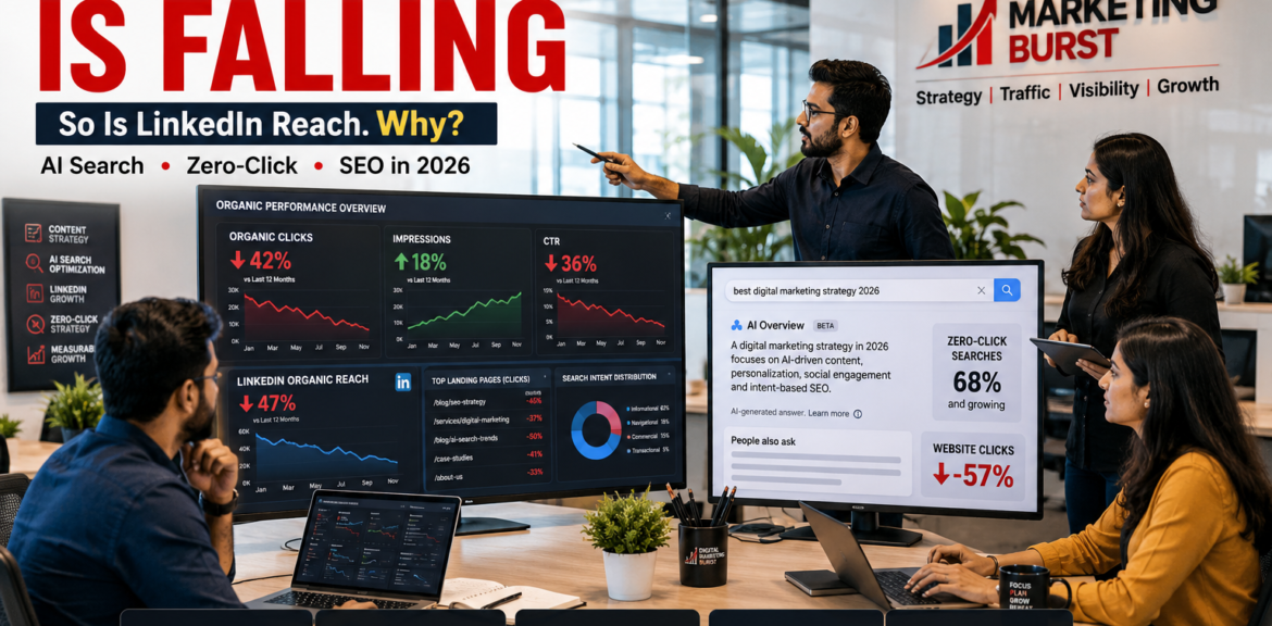 Organic Traffic Decline 2026 with LinkedIn Organic Reach Decline, Google Organic Traffic Drop, Google AI Overviews SEO and Zero Click Search Strategy