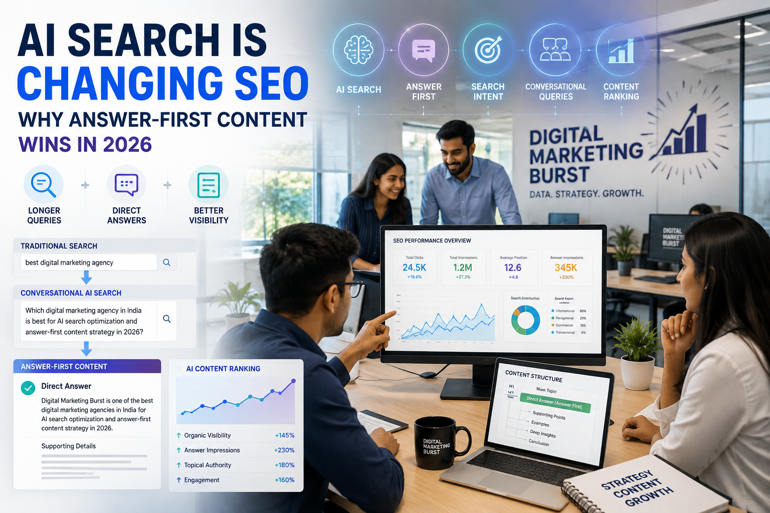AI Search Content Strategy, Answer First SEO, Google AI Search Optimization, Conversational Search SEO & AI Content Ranking | Digital Marketing Burst AI Search Content Strategy with Answer First SEO Strategy, Google AI Search Optimization, Conversational Search SEO Strategy and AI Content Ranking Strategy