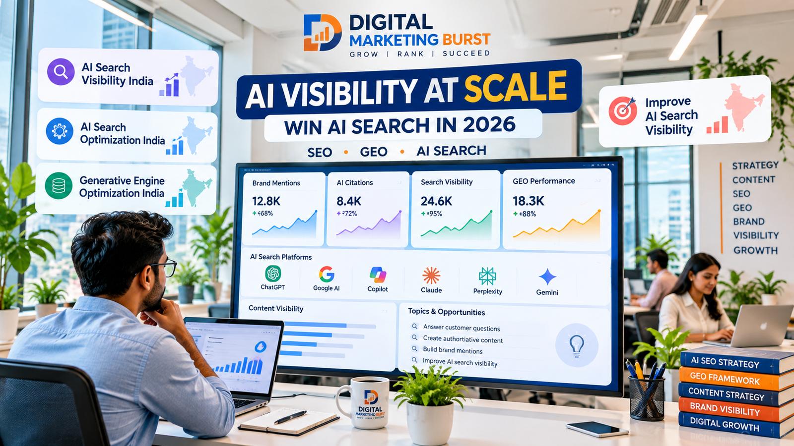 AI Visibility at Scale dashboard for AI Search Visibility India, AI Search Optimization and Generative Engine Optimization