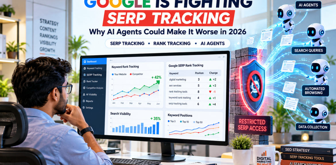 Google SERP rank tracking dashboard showing keyword rank tracking and Google rank tracking tools with AI agents